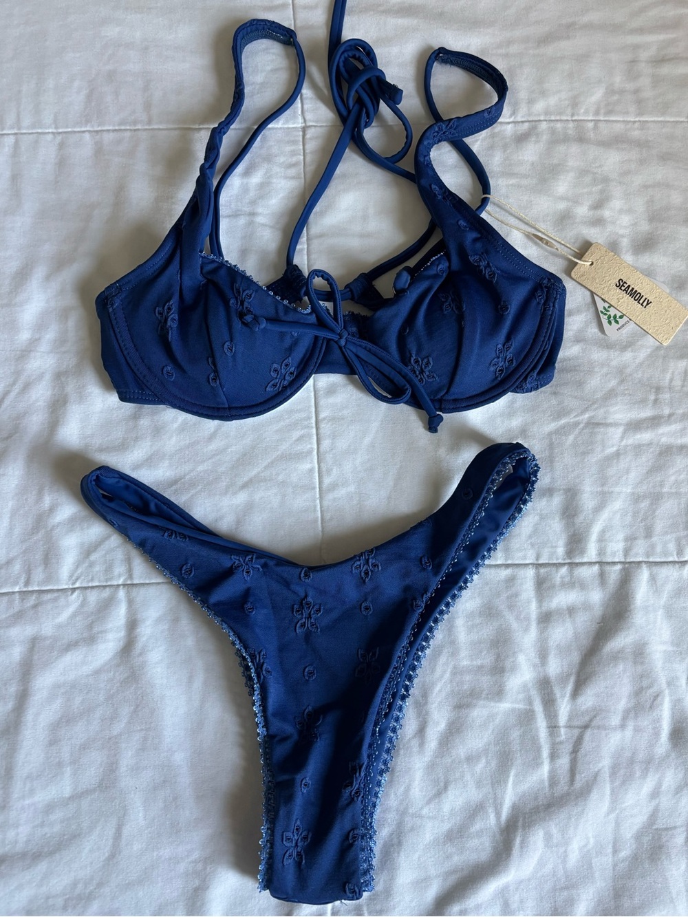 Seamolly Recycled Fabric Eyelet Jacquard Underwire High Leg Bikini Set